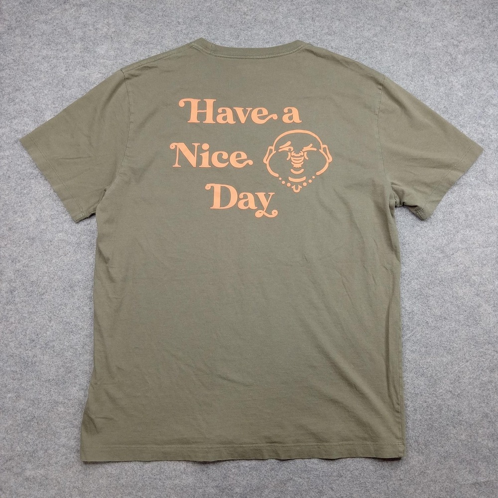 True‎ Religion Shirt Mens 2XL Green Have A Nice Day Buddha Graphic Tee Crewneck